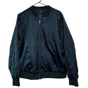 Torrid Bomber Jacket Dark Green Satin Quilted Sleeves Pockets Size 2 (18-20)